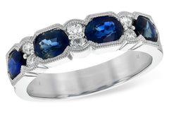 14KT White Gold Oval Blue Sapphire Ring with Diamonds