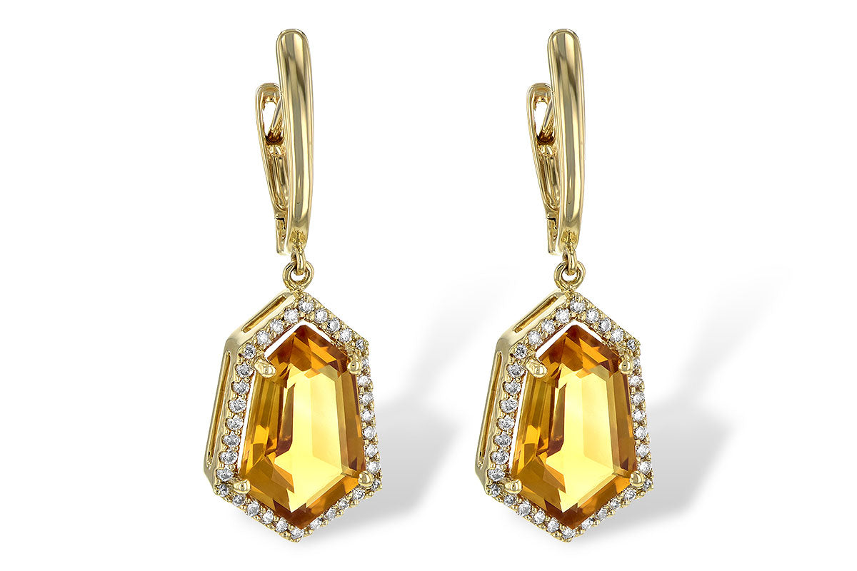 14K Yellow Gold Fantasy Cut Citrine & Diamond Earrings