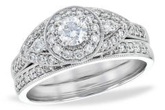 Round Brilliant Diamond Engagement Ring Set with Milgrain Detailing