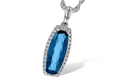 14K Elongated London Blue Topaz Gemstone Necklace