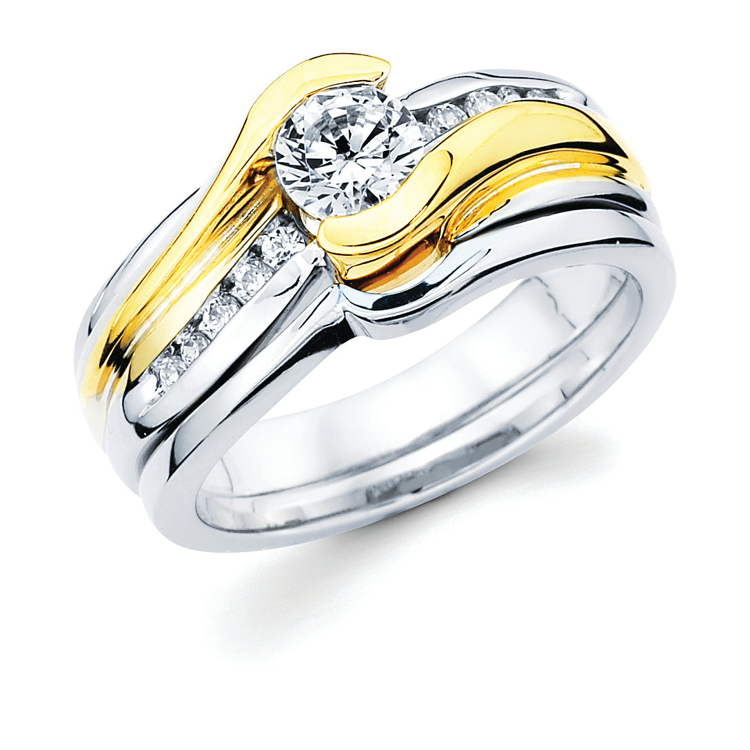 Modern Bridal: 1/8 Ctw. Diamond Semi Mount shown with 1/2 Ct. Round Center Diamond in 14K Two Tone Gold