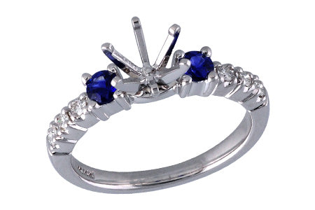 14KT Gold Semi-Mount Engagement Ring with Sapphire Accents (Semi-Mount)