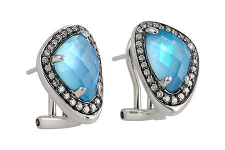 Unique 14K Gold Checkerboard Blue Topaz Earrings