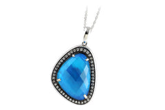 14K White Gold Blue Topaz Gemstone Necklace with Diamonds