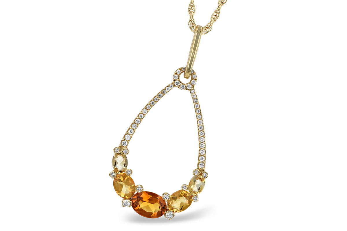 14K Yellow Gold Ombre Citrine with Diamond Necklace