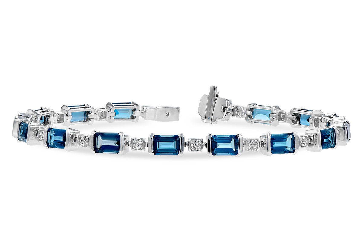 14K White Gold Emerald Cut Topaz & Diamond Bracelet