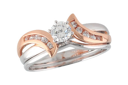 14KT Rose and White Gold Round Brilliant Diamond Pypass Two-Piece Engagement Ring Set