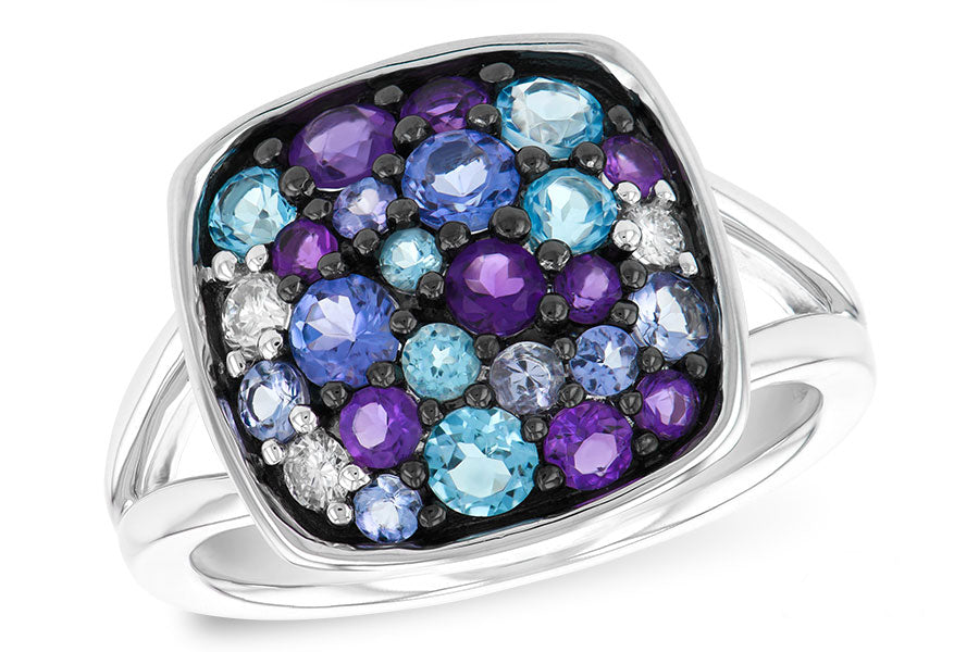 14K Gold Black Rhodium Multi-Gem Fashion Ring
