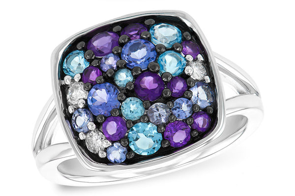 14K Gold Black Rhodium Multi-Gem Fashion Ring