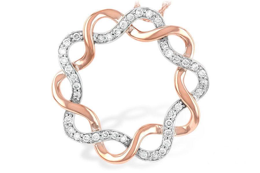14KT Gold Interlocking Rose and White Gold Necklace with Diamonds