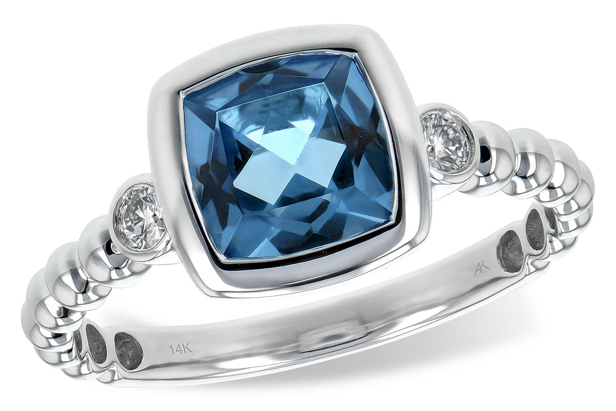 Blue Topaz Bezel Set Ring with Diamonds in 14K
