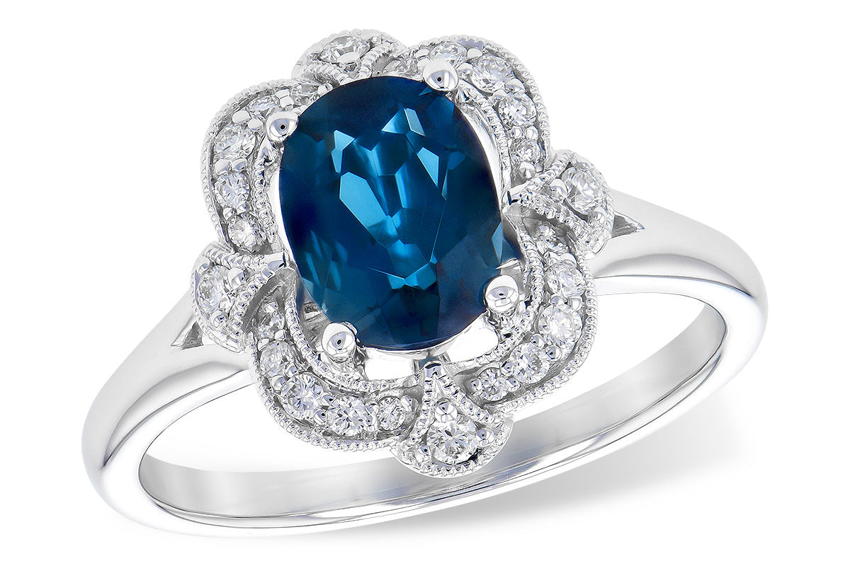 14KT White Gold London Blue Topaz with Diamond Ring