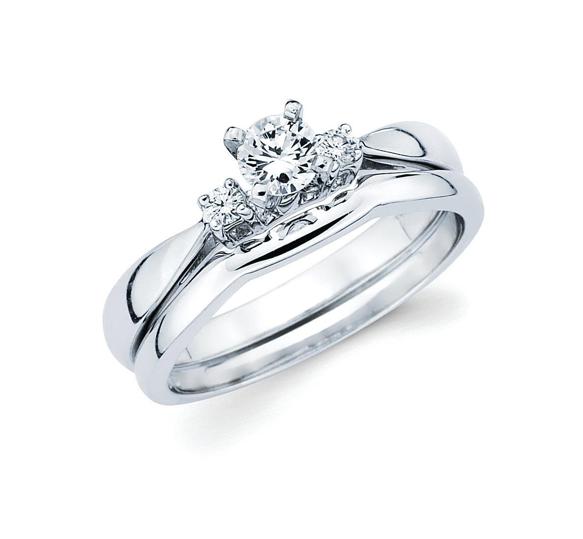 14K Gold Diamond Engagement 3 Stone Ring (Semi-Mount)