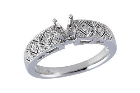 Detailed Diamond Engagement Ring Semi-Mount in 14K White Gold