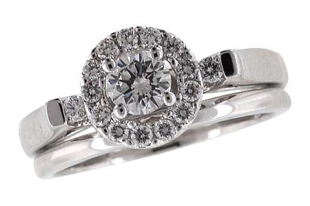 14KT White Gold Diamond Halo Enagement Ring Set (Semi-Mount)