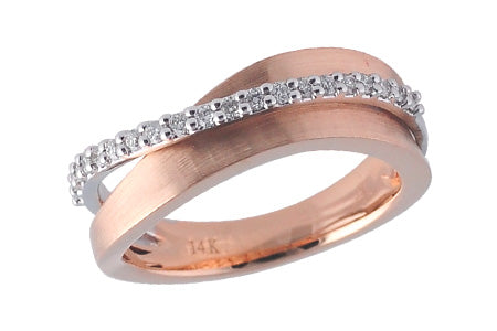 14KT Gold Ladies Diamond Wave Ring with Brushed Rose Gold