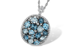 14KT Gold Blue Topaz Necklace with Diamond Accents