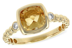 Bezel Set Citrine Ring with Diamonds in 14K