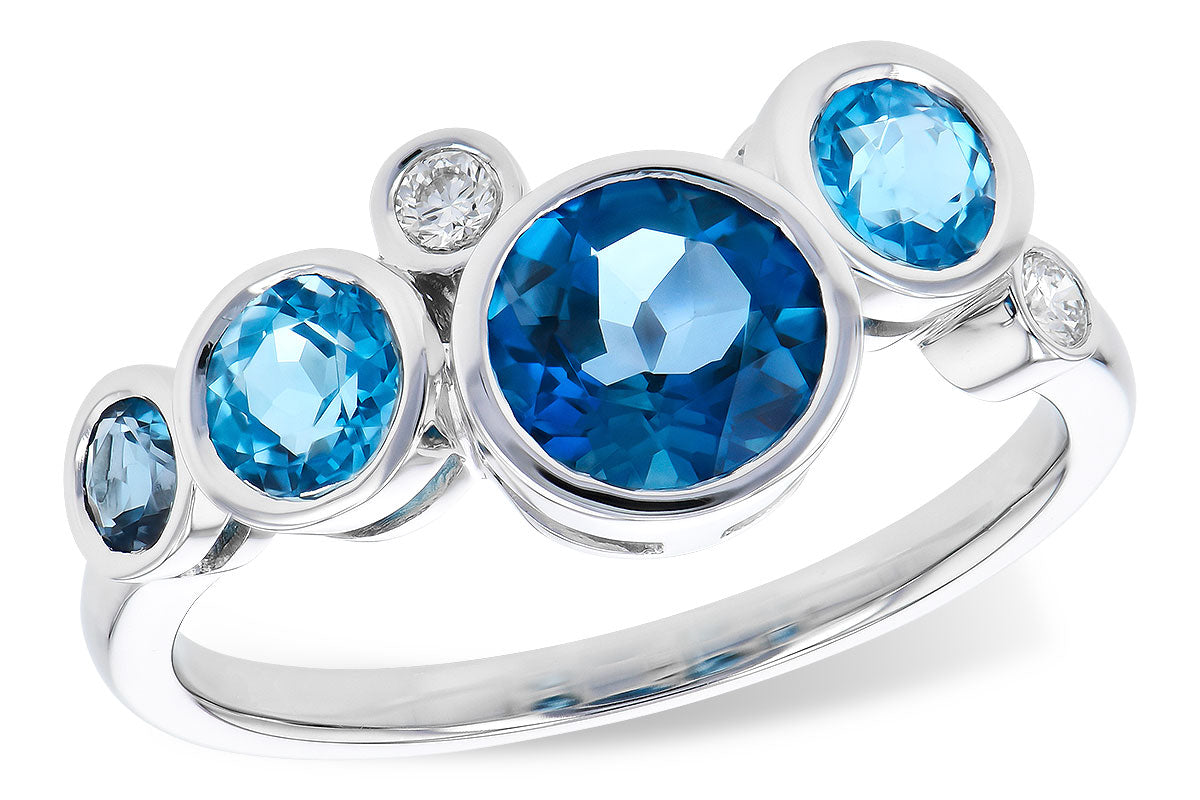 14K Bubbly Blue Topaz & Diamond Ring