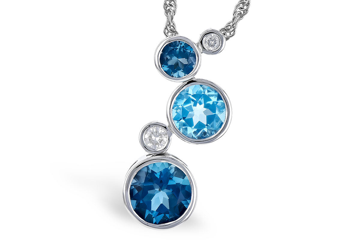 14K White Gold Blue Topaz and Diamond Bubble Necklace
