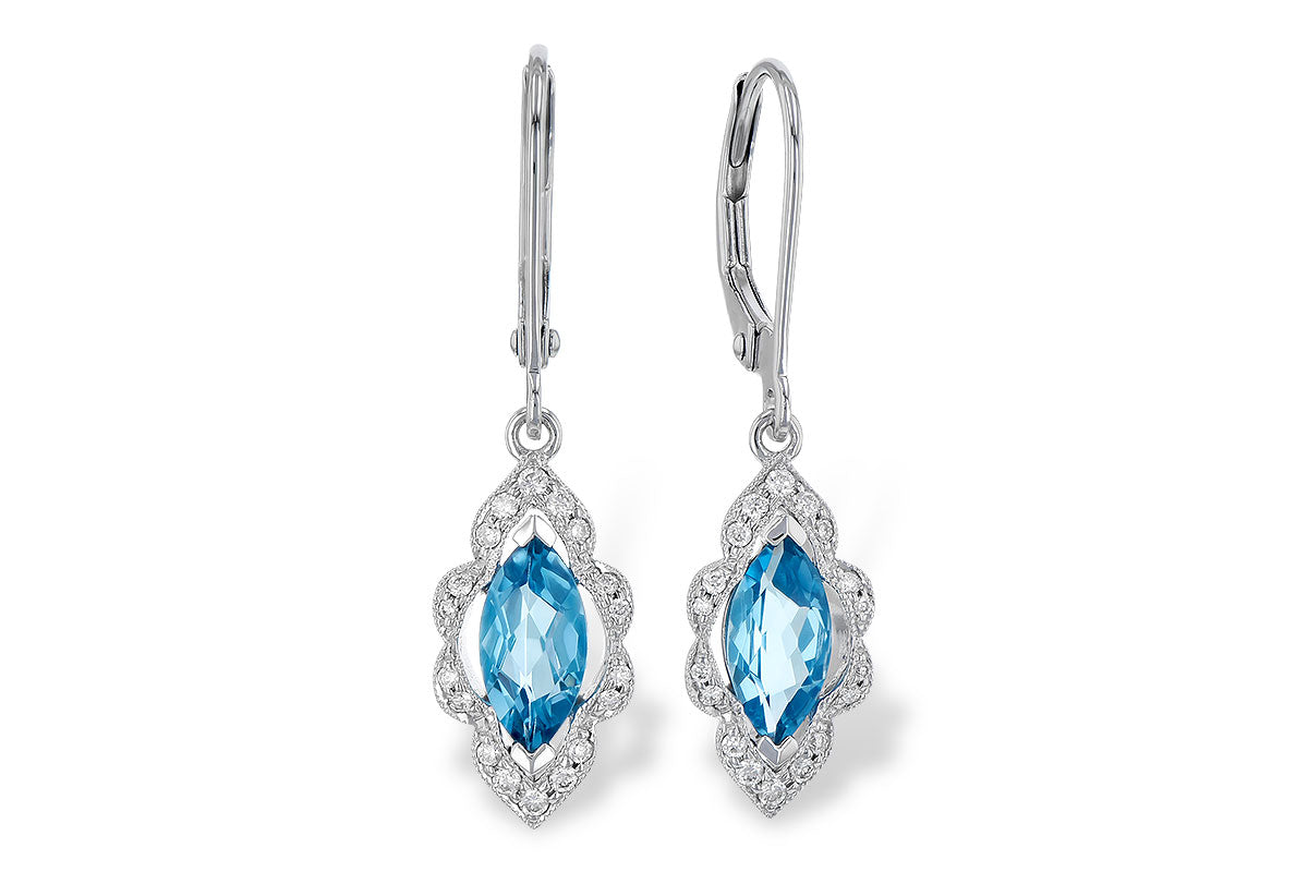 14K Gold Marquise Blue Topaz Dangle Earrings