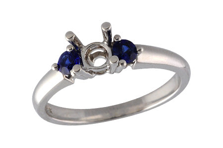 Semi-Mount Three Stone Enagement Ring with Blue Sapphires