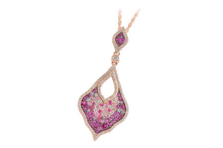 14KT Rose Gold Pink Sapphire with Diamond Pave Necklace