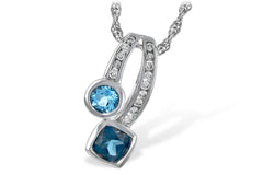 White Gold Necklace with Blue Topaz and Diamonds in 14K