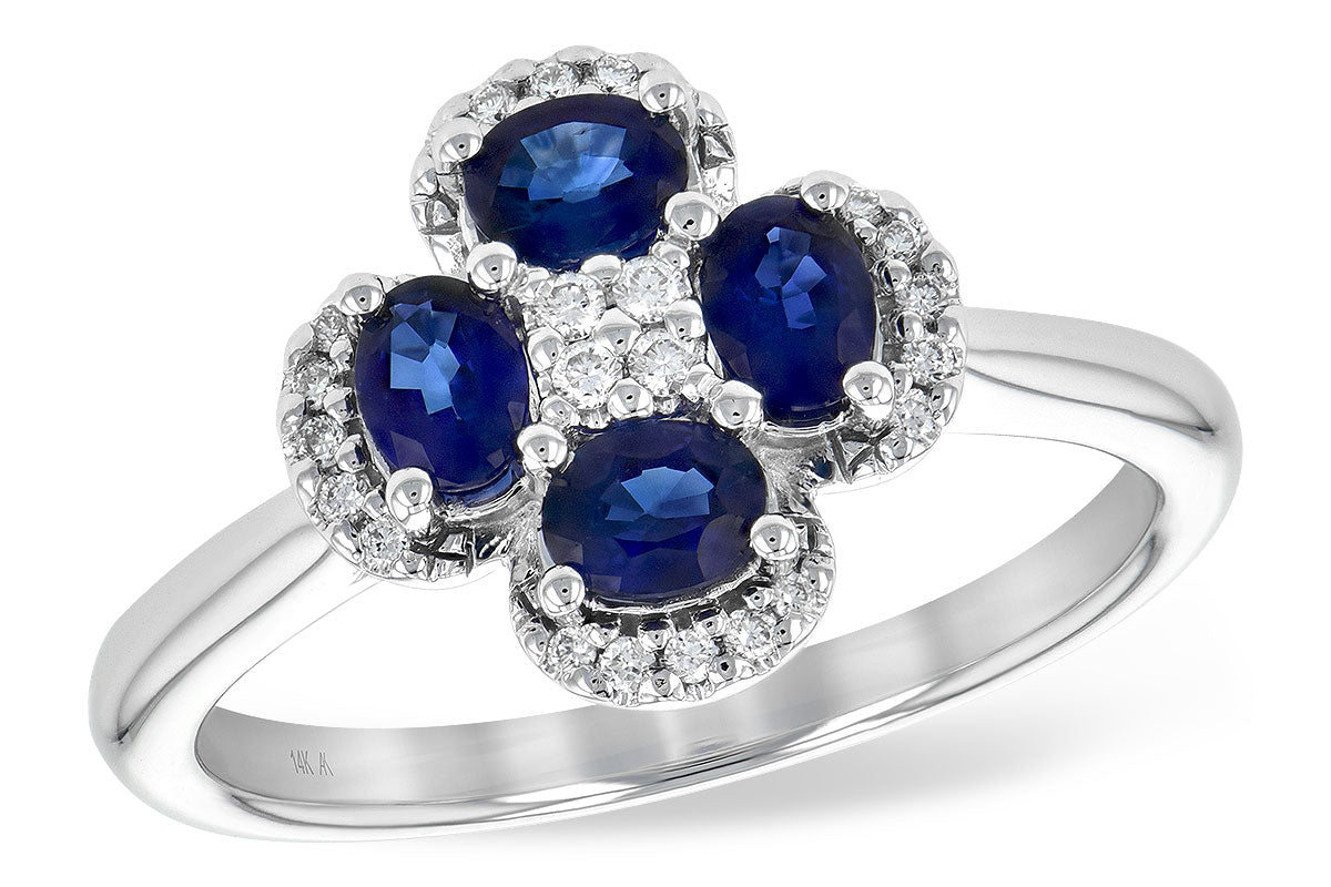 14K White Gold Oval Blue Sapphire & Diamond Ring