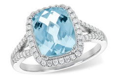 14K White Gold Radiant Aquamarine & Diamond Split Shank Ring