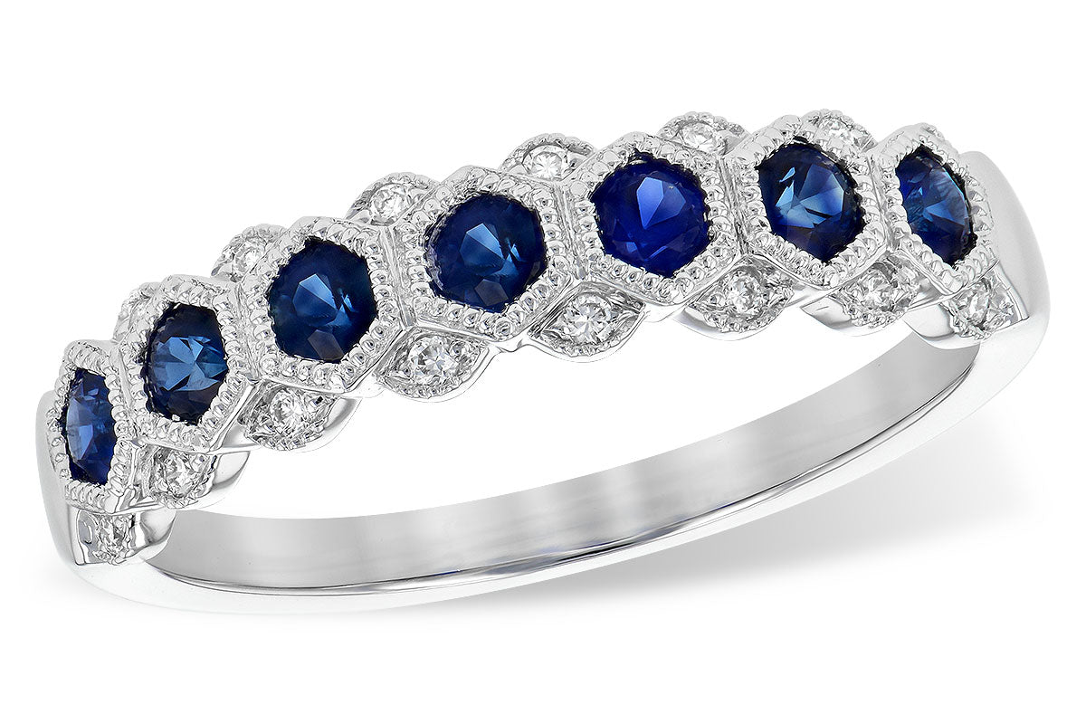 14KT White Gold Blue Sapphire & Diamond Ladies Ring