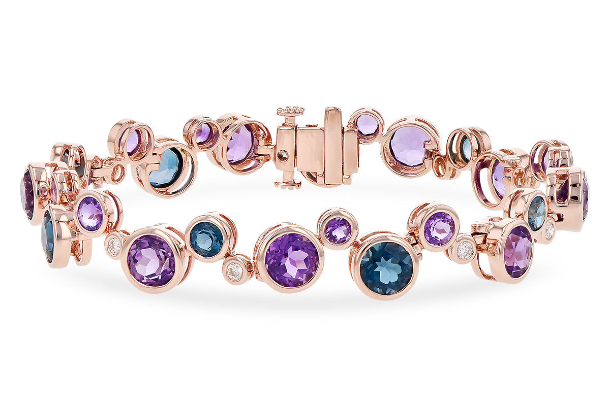 14K Rose Gold Amethyst and Topaz Bubble Tennis Bracelet