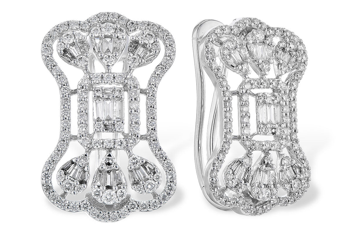 14K White Gold Diamond Art Deco Inspired Earrings