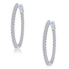 14K White Gold Oval Diamond In & Out Hoop Earrings 3CTW