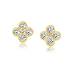 14K Yellow Gold Diamond Clover Stud Earrings