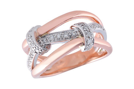 14KT Rose & White Gold Diamond Fashion Ring 3 Row