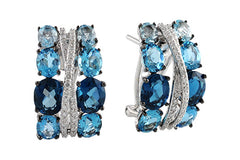 14KT Gold Blue Topaz & Diamond Earrings with Black Rhodium