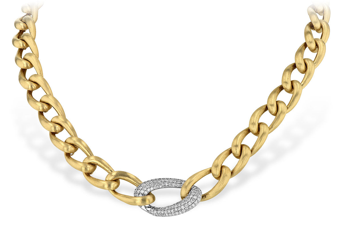14KT Gold Curb Chain Necklace with Pave Diamonds