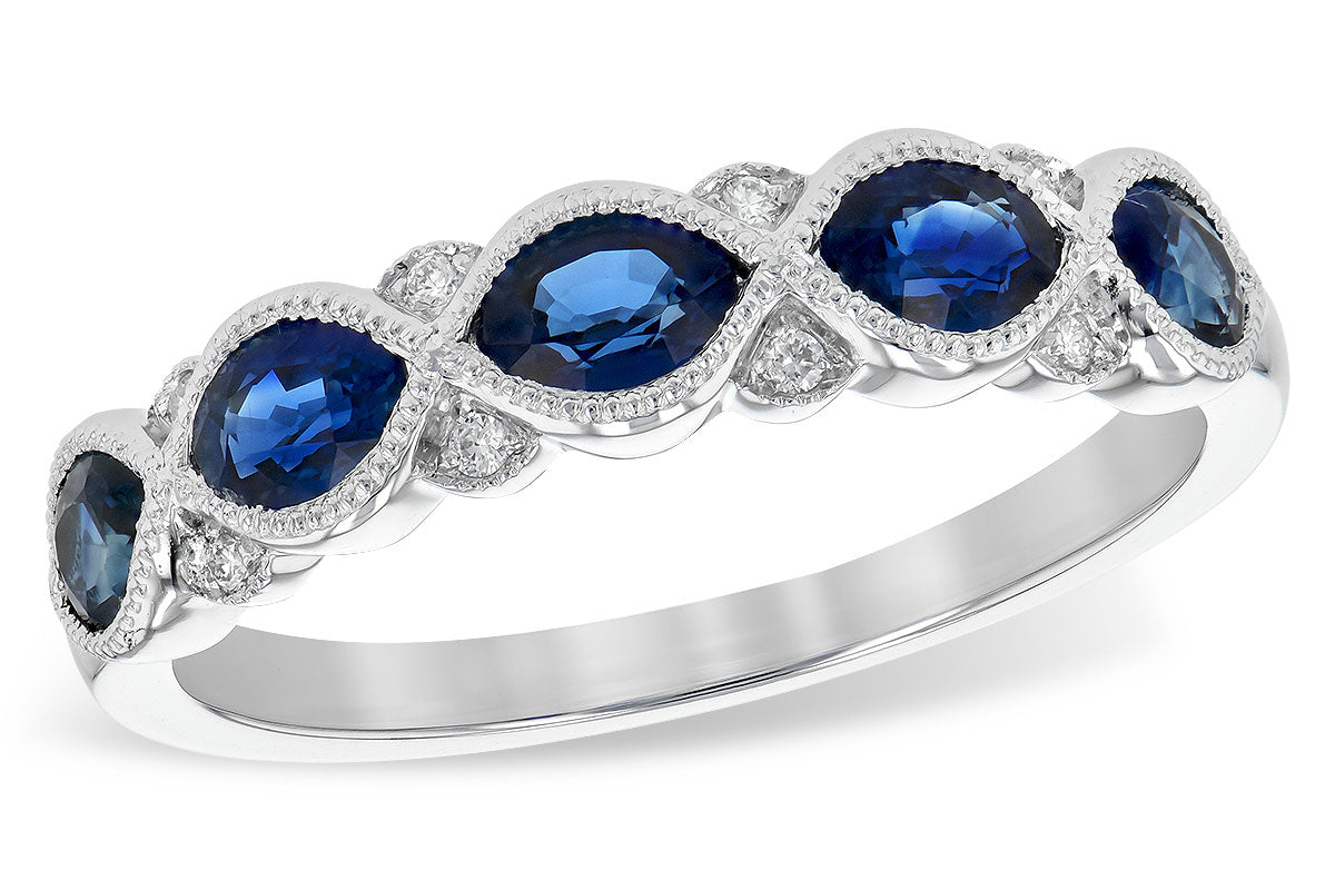 14KT White Gold Marquise Sapphire Ring with Milgrain