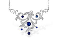 Art Deco 14K White Gold Blue Sapphire Statement Necklace