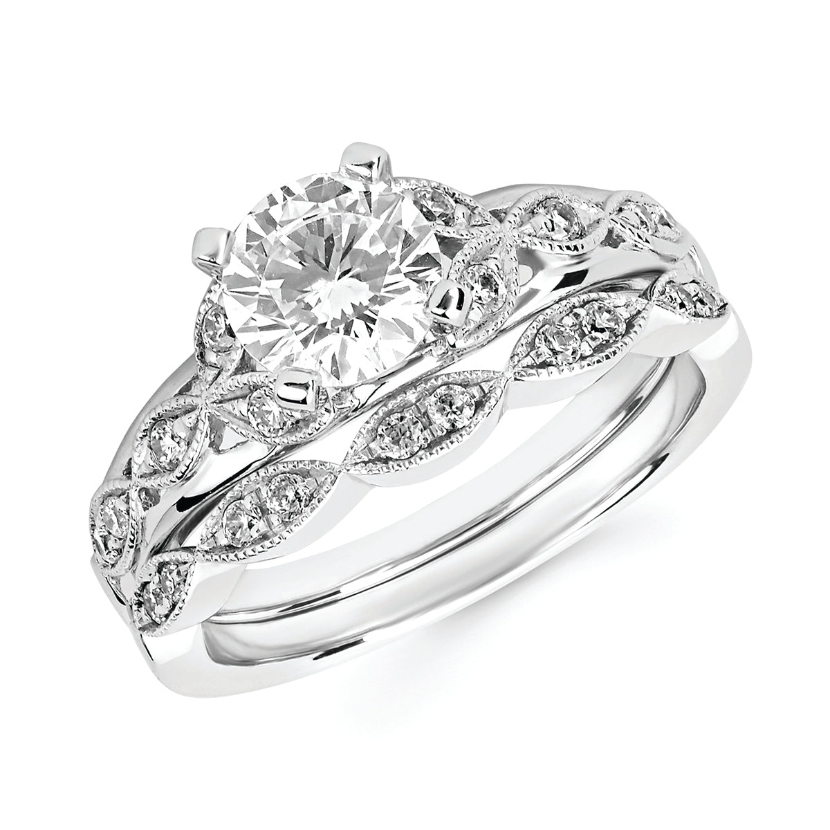 Forever Elegant&trade; 1/8 Ctw. Diamond Semi Mount shown with 1 Ct. Round Center Diamond in 14K Gold