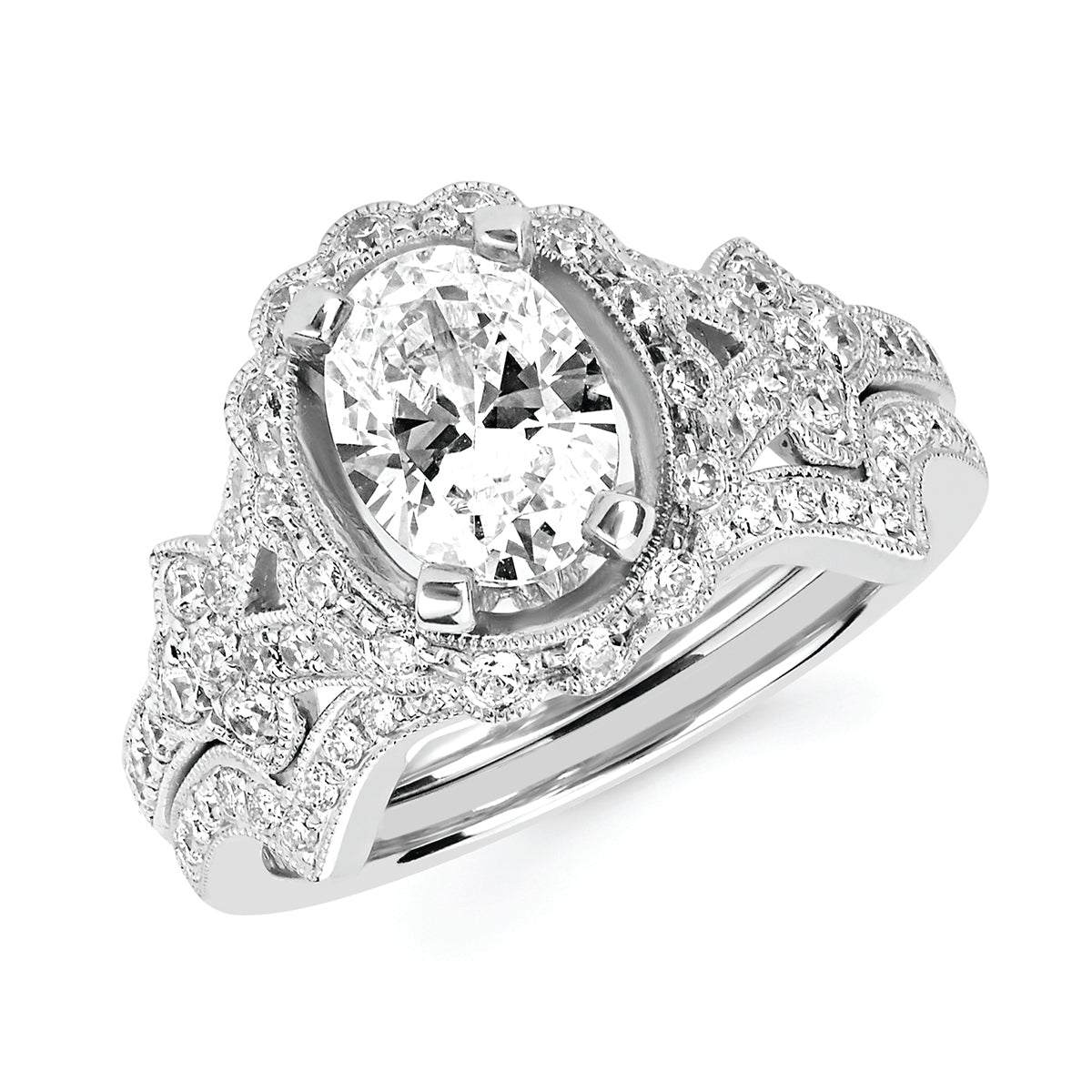 Forever Elegant&trade; 1/2 Ctw. Diamond Semi Mount shown with 1 Ct. Oval Center Diamond in 14K Gold