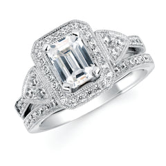 Forever Elegant&trade; 3/8 Ctw. Diamond Semi Mount shown with 3/4 Ct. Emerald Center Diamond in 14K Gold