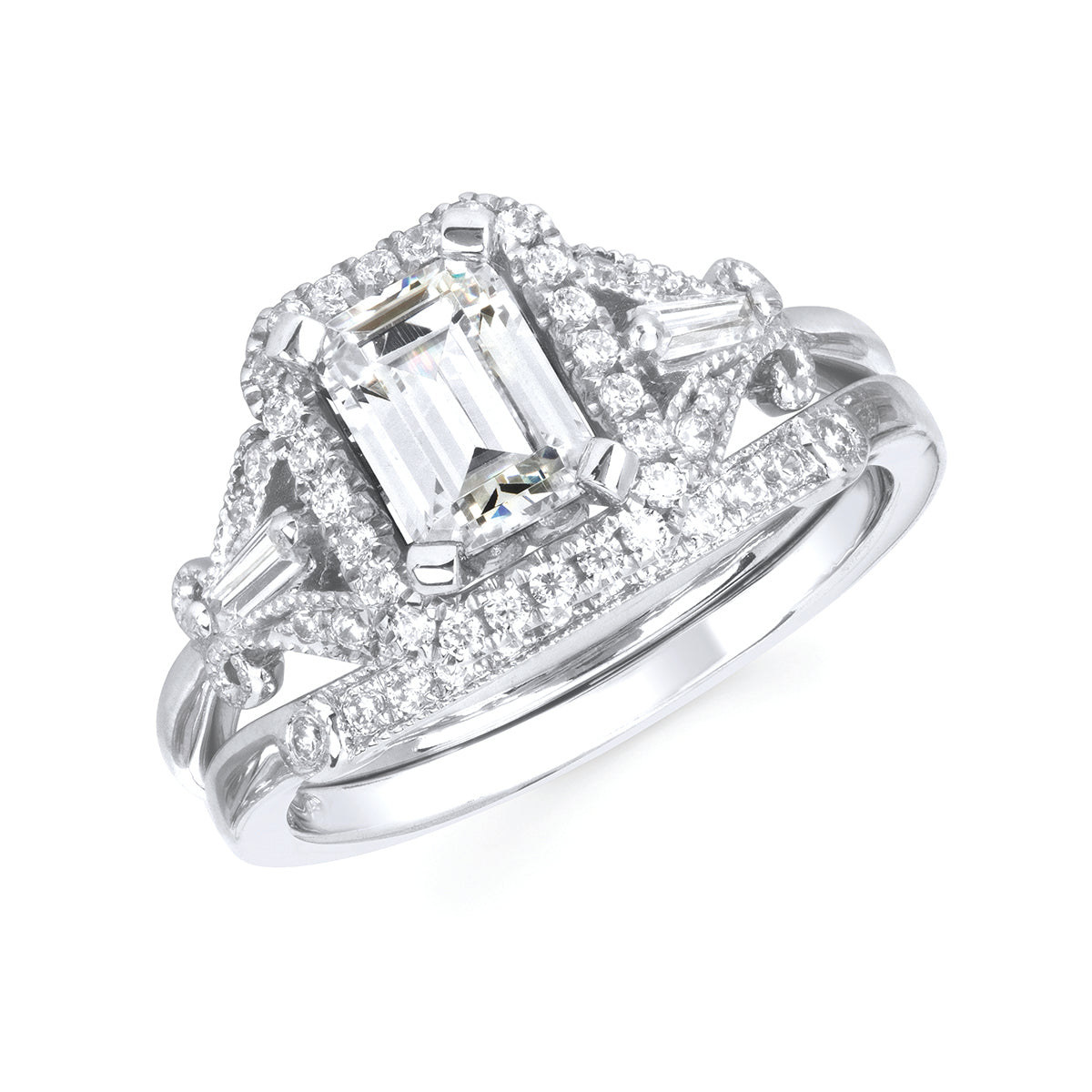 Forever Elegant&trade; 1/3 Ctw. Diamond Semi Mount shown with 1 Ct. Emerald Center Diamond in 14K Gold