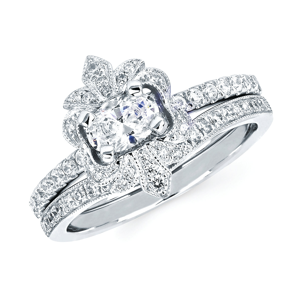 Forever Elegant&trade; 1/4 Ctw. Diamond Semi Mount shown with 1/2 Ct. Oval Center Diamond in 14K Gold