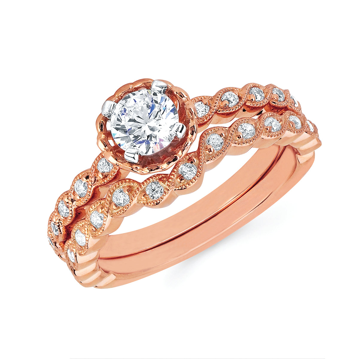 14K Rose Gold Round Brilliant Center Engagement Ring