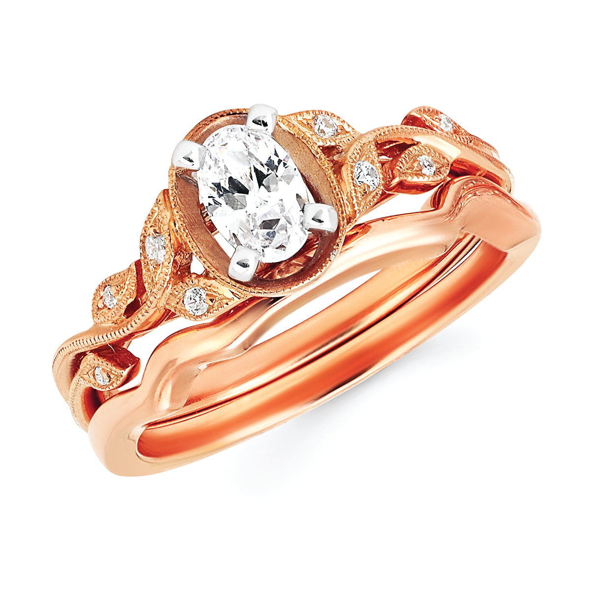 Forever Elegant&trade; 0.05 Ctw. Diamond Semi Mount shown with 1/2 Ct. Oval Center Diamond in 14K Gold