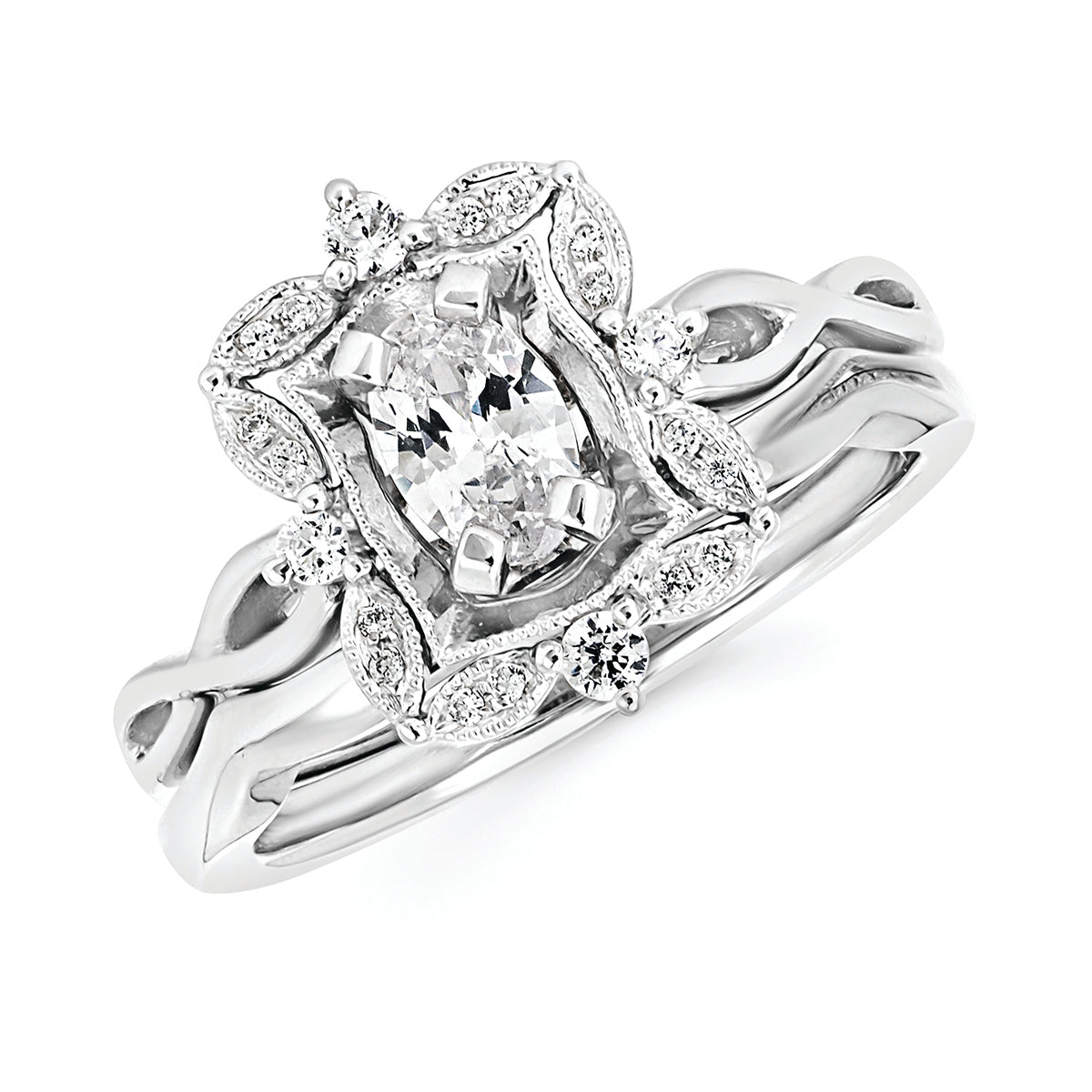 Forever Elegant&trade; 1/8 Ctw. Diamond Semi Mount shown with 1/2 Ct. Oval Center Diamond in 14K Gold