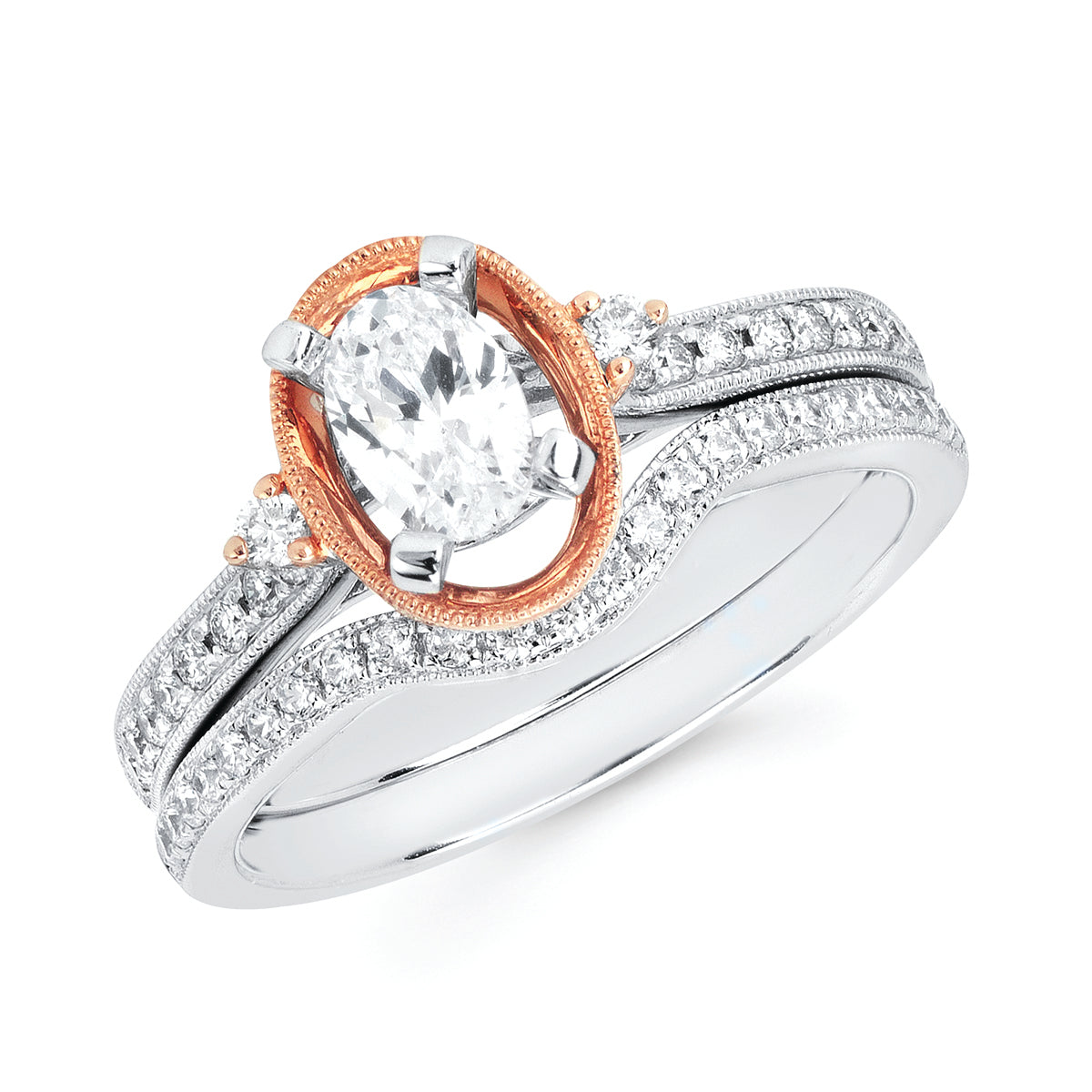 Forever Elegant&trade; 1/6 Ctw. Diamond Semi Mount shown with 1/2 Ct. Oval Center Diamond in 14K Gold