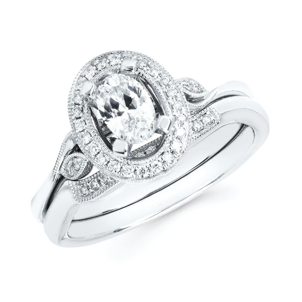 Forever Elegant&trade; 1/10 Ctw. Diamond Semi Mount shown with 1/2 Ct. Oval Center Diamond in 14K Gold